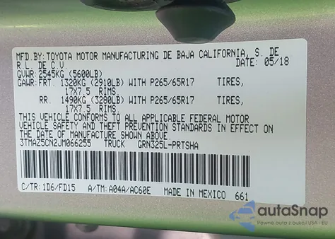 2018 Toyota Tacoma Trd Sport z USA, uszkodzony, nr VIN 3TMAZ5CN2JM066255